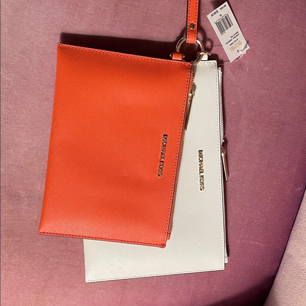 Michael Kors Vibrant Orange and White Clutch Duo NWT estate sale